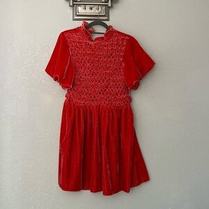 Free People Crushed Velvet Red Pink Open Back Short sleeve babydoll dress l